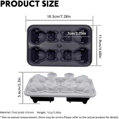 4 Cavities 3D Cat Ice Cube Molds, Black Silicone Ice Cube Tray with Lid, Cute Cat Shape Ice Mold, Large Ice Cube Tray, Food Grade Reusable Ice Trays for Whiskey, Cocktails, Homemade Cold Drinks
