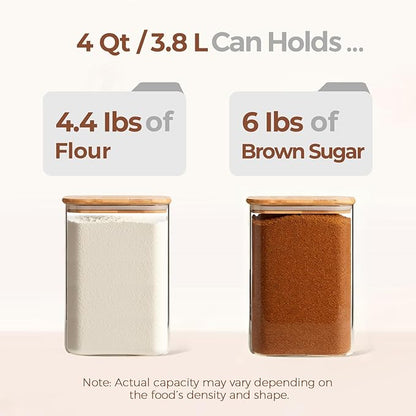 ComSaf 2Pcs Large Glass Storage Containers with Lids 4Qt, 1 Gallon Wide Mouth Flour Sugar Storage Containers, Large Capacity and Sealed for Rice, Cereal, Oat, Easy Clean and Scoop, Pantry Organization - Image 3