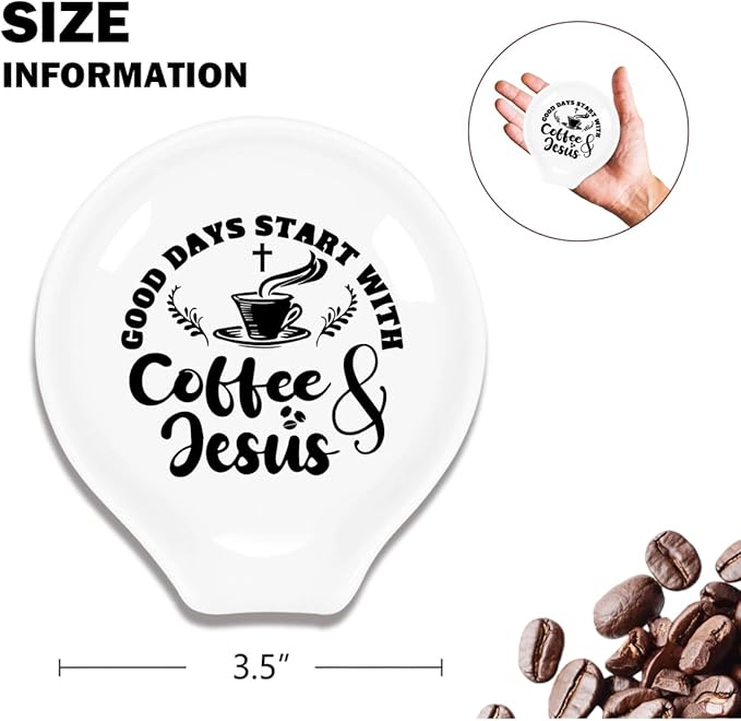 Funny Coffee Spoon Holder-Coffee Spoon Rest-Cafe Bar Station Accessories-Good Days Start With Coffee And Jesus Sign