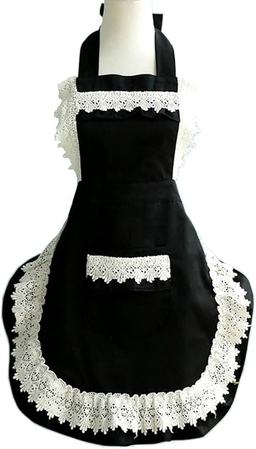 Hyzrz Lovely Home Work Adjustable Apron Shop Cake Kitchen Cooking Aprons for Women Girls with Pocket for Gift,Black