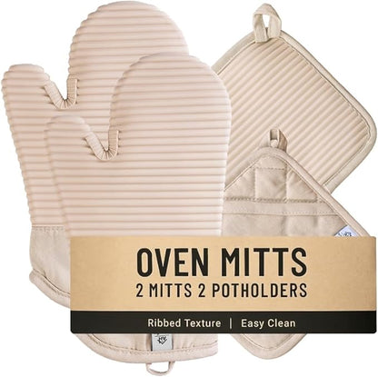 Extra Long Silicone Oven Mitts and Pot Holders Sets | Heat Resistant 500°F BPA-Free Food Grade Silicone Hot Pads & Kitchen Mittens | 4-Piece Set of Oven Gloves & Potholders for Kitchens. - Image 9