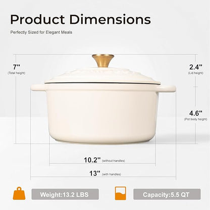 Parmedu 5.5QT Enameled Cast Iron Dutch Oven for Sourdough Bread Baking, Easy Cleaning, Versatile for Stewing, Roasting, Braised Chicken, Soup & More - Image 5