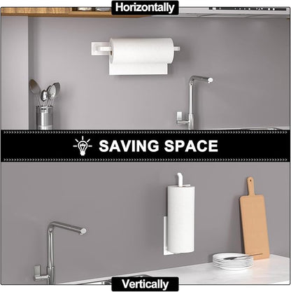 Paper Towel Holder - Self-Adhesive or Drilling, White, Upgraded Aluminum Kitchen Roll Dispenser Under Cabinet, Lighter but Stronger Than Stainless Steel! - Image 3