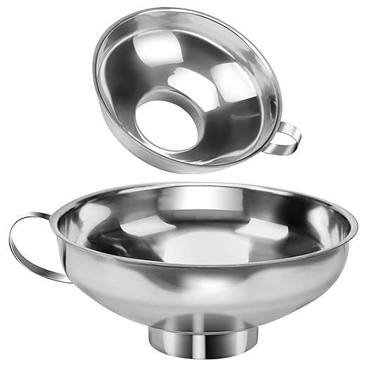 2 PCS Canning Funnel for Wide and Regular Jars, Wide Mouth Funnel Stainless Steel Funnels for Kitchen Use, Metal Funnels Set for Transferring Liquid Power Jam Grains Dry and Wet Ingredients by Yokudo