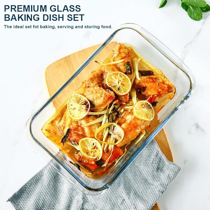 8-Piece Glass Baking Dish Set with Plastic lids,Rectangular Glass Bakeware Set with Lids, Baking Pans for Lasagna, Leftovers, Cooking, Kitchen, Freezer-to-Oven and Dishwasher, Blue - Image 6
