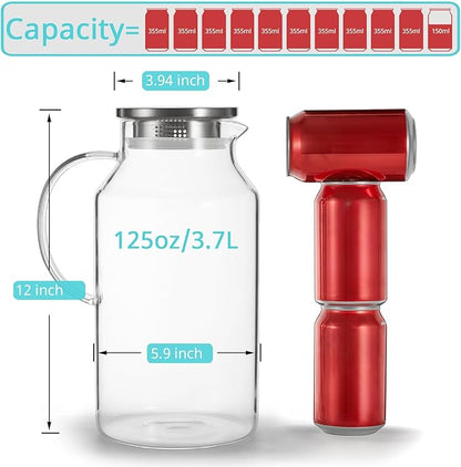 Bivvclaz 1 Gallon Glass Pitcher with Lid and Handle, Water Pitcher for Fridge, Glass Carafe for Hot/Cold Water, Large Iced Tea Jug for Coffee, Juice and Homemade Beverage - Image 2