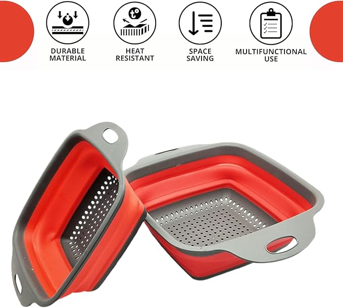 2 PCS Collapsible Colander, Collapsible Strainers for Kitchen, 11.5 inch Silicone Strainer and 9.5 inch Silicone Colander for Draining Vegetable fruit, Kitchen Food Strainer, Blue (Red) - Image 7