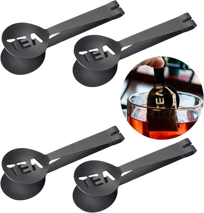 4Pcs Gray Tea Bag Squeezer, Stainless Steel Clip On Strainer, Tea Spoon Tongs For Loose Tea Ice Sugar Cubes, Tea Bag Holder Tea Accessories For Tea Drinkers