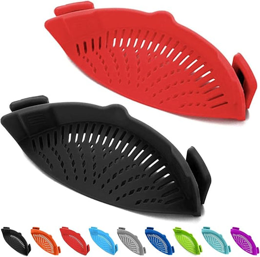 2 Pcs Clip on Strainers, Pot Strainer for Pasta Meat Vegetables Fruit, Silicone Strainer - Fit All Pots and Bowls by Qiunizadila