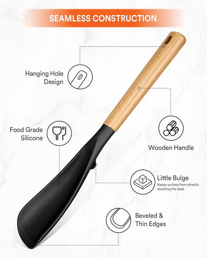 Cooking Spoon for Nonstick Cookwares, Great for Cooking and Serving Sturdy BPA-Free Matte Silicone, Wood Handle Spoon for Mixing, Scoop, and Scrape (Black & Red, 13.4 inch) - Image 4