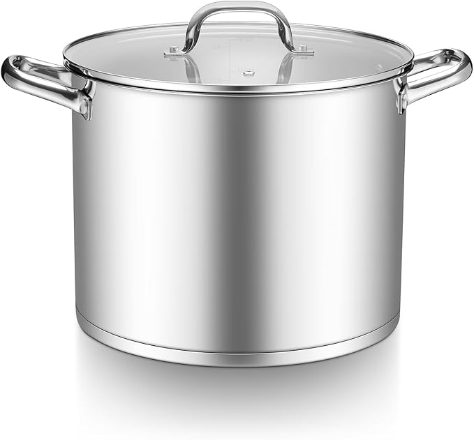 TeamFar Stainless Steel Stock Pot, 14QT Tri-ply Bottom Stockpot Large Cooking Soup Pot with Lid, for Induction Gas Electric Glass Tops, Non Toxic & Sturdy, Straight Sidewall & Various Stovetops Safe by TeamFar