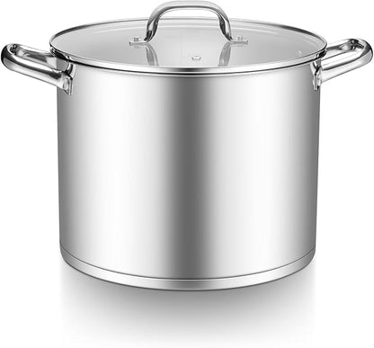 TeamFar Stainless Steel Stock Pot, 14QT Tri-ply Bottom Stockpot Large Cooking Soup Pot with Lid, for Induction Gas Electric Glass Tops, Non Toxic & Sturdy, Straight Sidewall & Various Stovetops Safe by TeamFar
