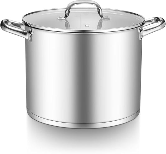 TeamFar Stainless Steel Stock Pot, 14QT Tri-ply Bottom Stockpot Large Cooking Soup Pot with Lid, for Induction Gas Electric Glass Tops, Non Toxic & Sturdy, Straight Sidewall & Various Stovetops Safe by TeamFar