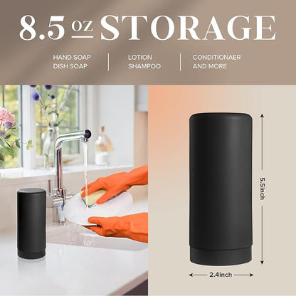 ElmRidge Dish Soap Silicone Dispenser for Kitchen Sink,Squeeze Washing Up Liquid and Hand Soap,Round refillable Silicone Bottles,Easy to Fill and to use, 8.5 oz,Black 2.4 x 2.4 x 5.5 inches (Black) - Image 3