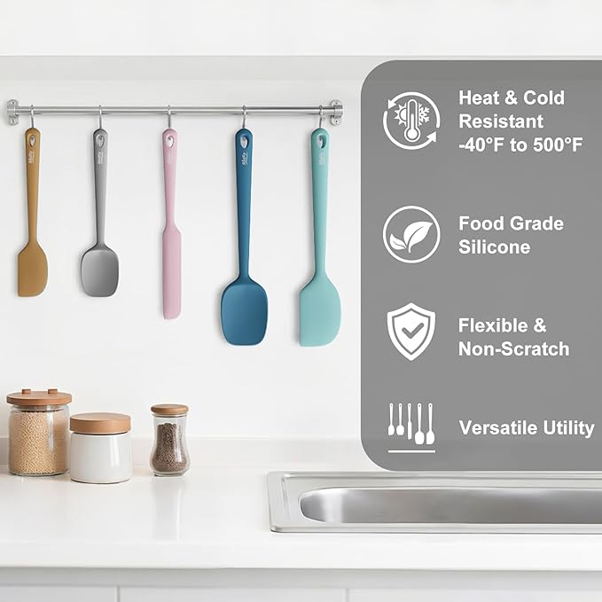 Redfly Silicone Spatula Set, 5 Piece Food Grade Silicone Cooking Utensils Set, Rubber Spatula Heat Resistant Nonstick for Baking, Cooking, Kitchen Utensils Dishwasher Safe Multicolor - Image 6