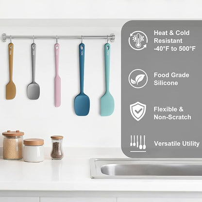 Redfly Silicone Spatula Set, 5 Piece Food Grade Silicone Cooking Utensils Set, Rubber Spatula Heat Resistant Nonstick for Baking, Cooking, Kitchen Utensils Dishwasher Safe Multicolor - Image 6