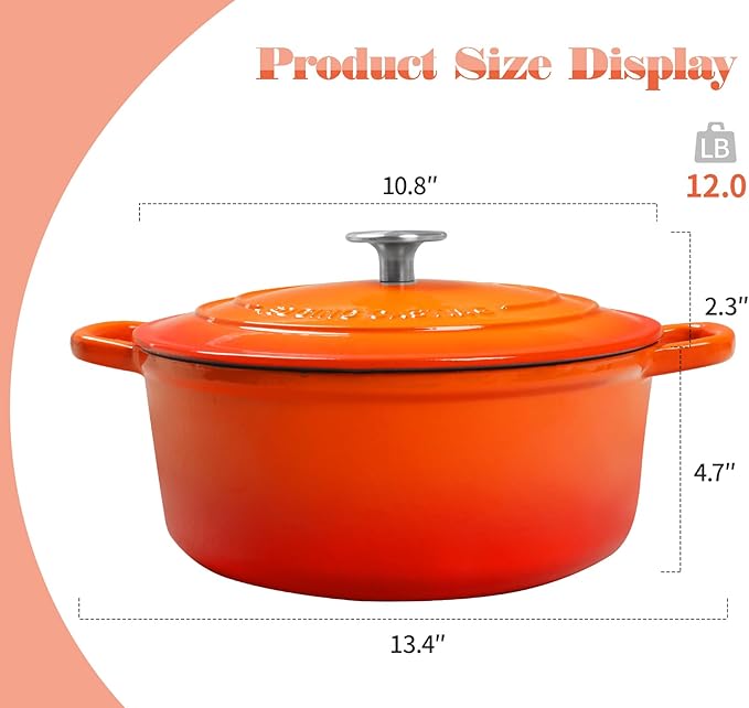 EDGING CASTING Enameled Cast Iron Dutch Oven, 5.5 Quart, Round Cast Dutch Ovens Pot with Lid Dual Handle for Bread Baking, Oven Safe up to 500°F, Orange - Image 3
