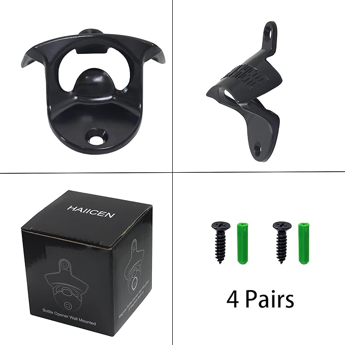 Classic Black Wall Mount Beer Bottle Opener, Rust-free Wall Hanging Beer Bottle Cap Opener for Bar Patio Hotel (4 Packs) - Image 5