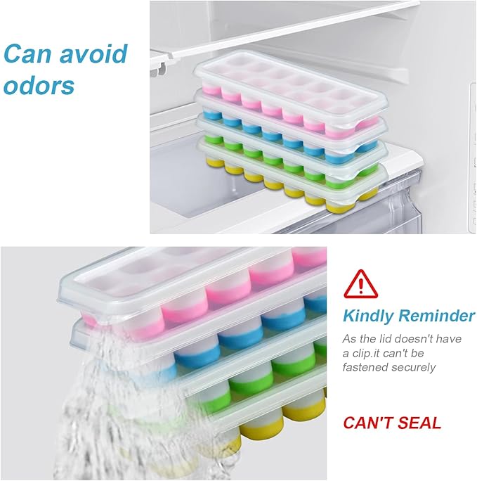 Ice Cube Tray with Lid, Easy-Release, Flexible, Ice Cube Tray, Spill-Resistant, for Freezer, Cocktail, Drinks, Coffee, 2 Pack 28 Pcs, Pink, 1.1x2.8x7.2 in - Image 6
