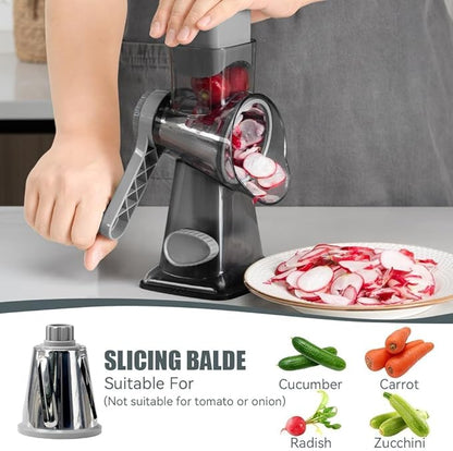 KEOUKE Rotary Cheese Grater Pro 6 in 1 - Shredder Crinkle Slicer Grinder Ice Shaver, Stable Suction, Time-saving Easy Use & Clean, Safe Morden Kitchen Tool for Cheese, Vegetable, Nuts, Chocolate - Image 5