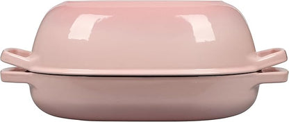 EDGING CASTING Enameled Cast Iron Oval Dutch Oven Pot with Lid, Dutch Oven for Sourdough Bread Baking, Bread Oven, Bread Dutch Oven, Oval Bread Pan, 7qt, Pink