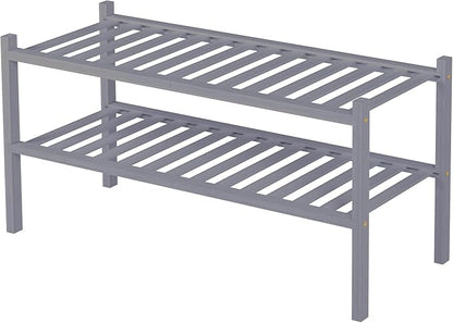 ROMGUAR CRAFT 2 Tier Bamboo Shoe Rack for Closet Free Standing Wood Shoe Shelf for Entryway Small Space Stackable 27"x11"x13" (Grey) - Image 8