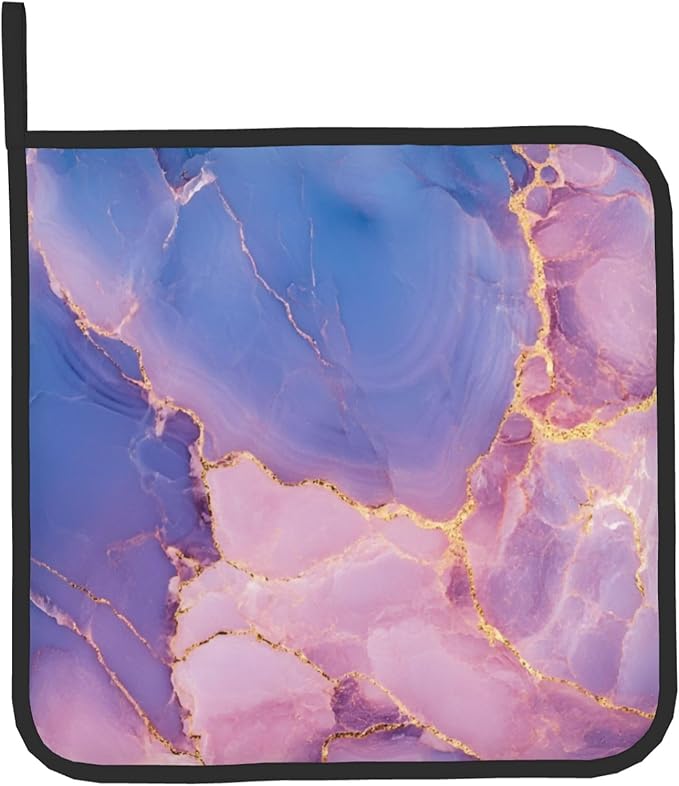 Oven Mitt and Pot Holders Sets - Marble Kitchen Mitts Decorative Purple Pink Oven Gloves Hot Pads Set of 2 for Cooking Baking Grilling - Image 9
