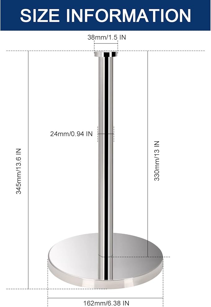 NearMoon Standing Paper Towel Holder, Kitchen Paper Towel Tissue Holder- for Bathroom Countertop, Standard or Jumbo-Sized Roll Paper (with Stainless Steel Base, Chrome Finish) - Image 2