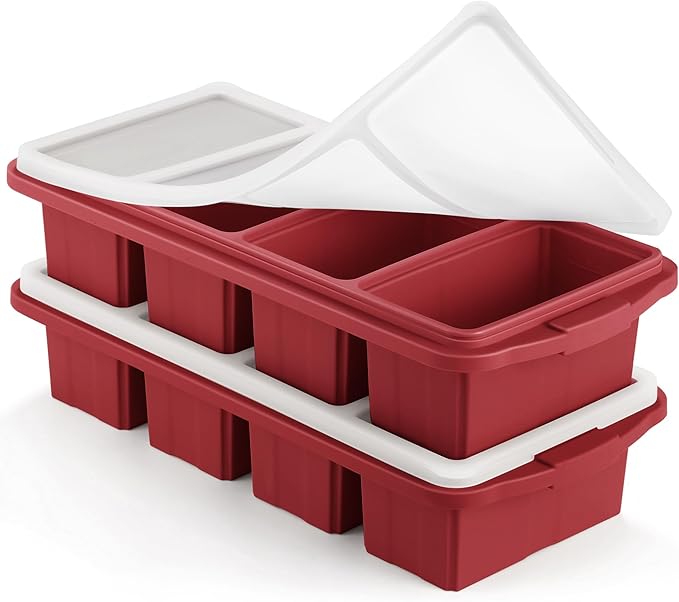 Ztomine Silicone Freezer Tray With Lid - Silicone Freezer Food Molds- Large Ice Cube Tray,Silicone Freezer Container,Freeze & Store Soup, Sauce, Broth,Leftovers - Makes 4 Perfect 1 Cup by Ztomine