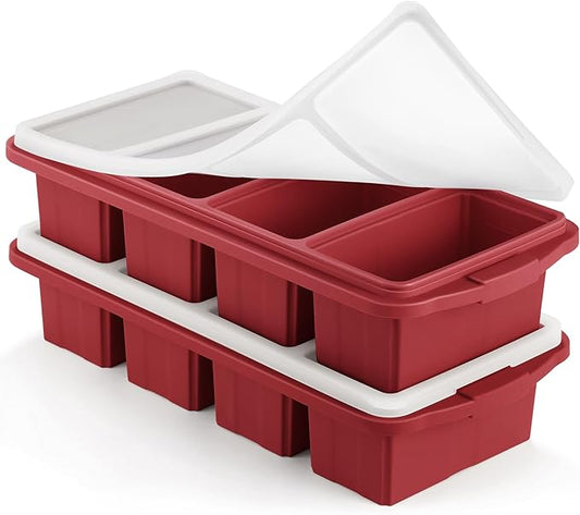 Ztomine Silicone Freezer Tray With Lid - Silicone Freezer Food Molds- Large Ice Cube Tray,Silicone Freezer Container,Freeze & Store Soup, Sauce, Broth,Leftovers - Makes 4 Perfect 1 Cup by Ztomine