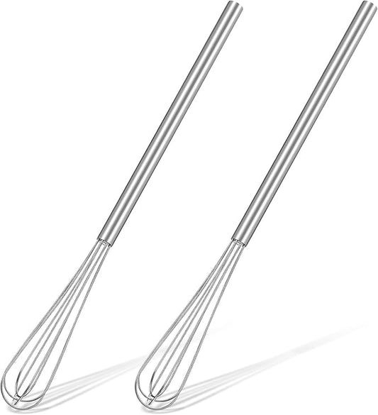 Hecila Mini Whisk Stainless Steel Mixer Compact Small Whisks for Cooking 2PCS 10.4 Inch Long Baking Mixer Skinny Egg Beater Whisks Tiny Wire Whisk Kitchen Stirrer for Whisking Beating Egg Blending