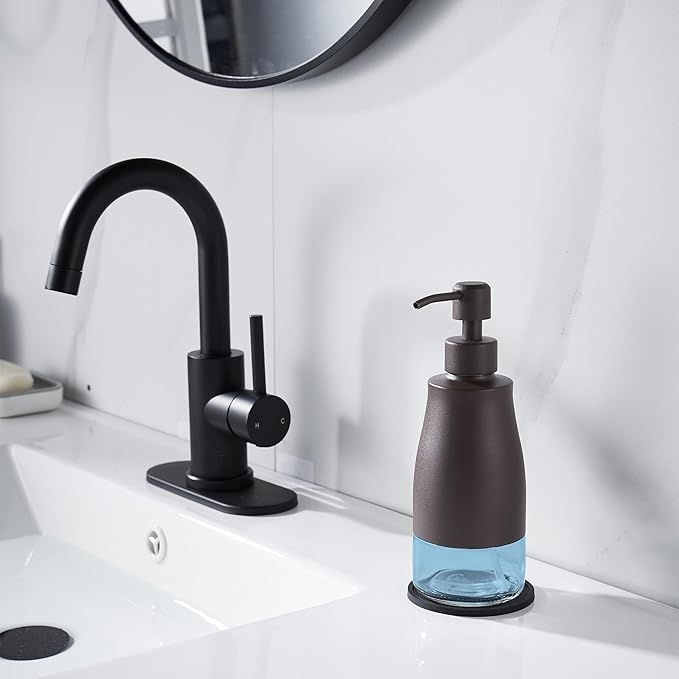 Gaussra Matte Brown Soap Dispenser with Coaster and Stickers, Stainless Steel and Glass Bottle Hand Pump Dispenser, Refillable Liquid Hand Soap Dispenser for Bathroom & Kitchen (11OZ / 320ML) - Image 2