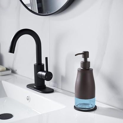 Gaussra Matte Brown Soap Dispenser with Coaster and Stickers, Stainless Steel and Glass Bottle Hand Pump Dispenser, Refillable Liquid Hand Soap Dispenser for Bathroom & Kitchen (11OZ / 320ML) - Image 2