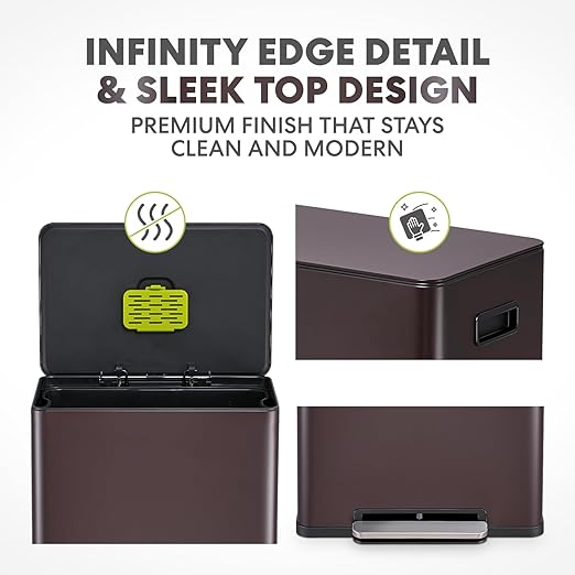 SIMPLI-Magic Infinity Edge 60L / 16 Gallon Kitchen Trash Can - Hands-Free Step Pedal, Soft-Close Lid, Stainless Steel Garbage Can with Inner Bucket - Image 3