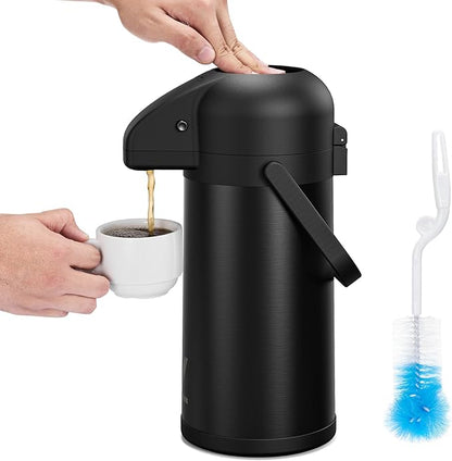 Airpot Coffee Carafe for Keeping Hot - 85 OZ/ 2.5L Coffee Dispenser with Pump - Insulated Stainless Steel thermal carafe for Hot Drinks Water Tea Chocolate - Hot Beverage Dispenser for Parties by Vondior