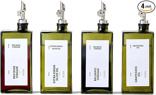 Olive Oil Dispenser Bottle for Kitchen, 16.9oz /500ml Cooking Vinegar Dispenser Bottle Set, Glass Sauce Container, Labels, Brush, Funnel, Stoppers, Green for Oil, Wine by Unknown