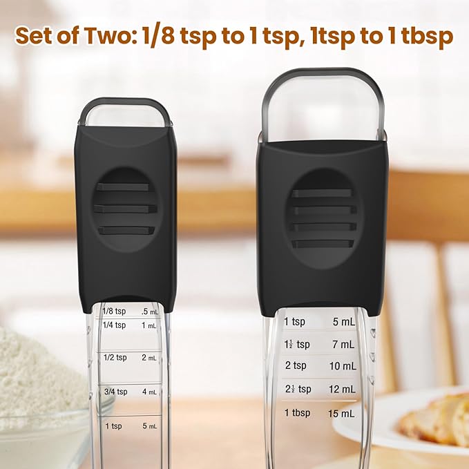 Professional Adjustable Measuring Spoons Set of 2#2258, Fits in Spice Jars, Teaspoon Measuring Spoons 9 in 1 for Dry and Liquid, BPA- free & Dishwasher Safe - Image 2