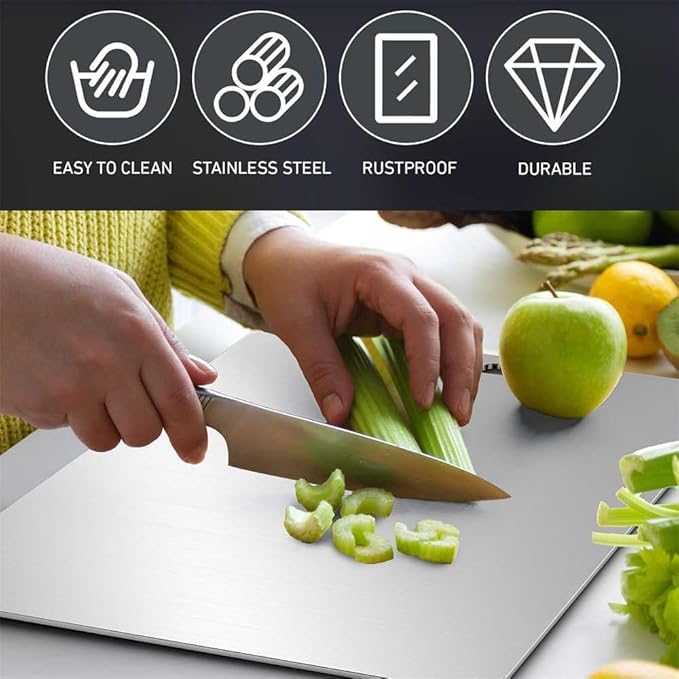 Apex Titanium Cutting Board, Stainless Steel Cutting Board, Titanium Cutting Boards for Kitchen,Double Sided Chopping Board for Cutting Meat Vegetable Fruit(Silver, 15.4 x 11in)