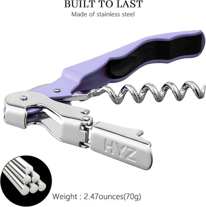 HYZ 2-Pack Wine Opener Waiter Corkscrew, Professional Wine Key for Servers, Bartender with Foil Cutter, Manual Wine Bottle Opener Double Hinged (Lavender) - Image 5