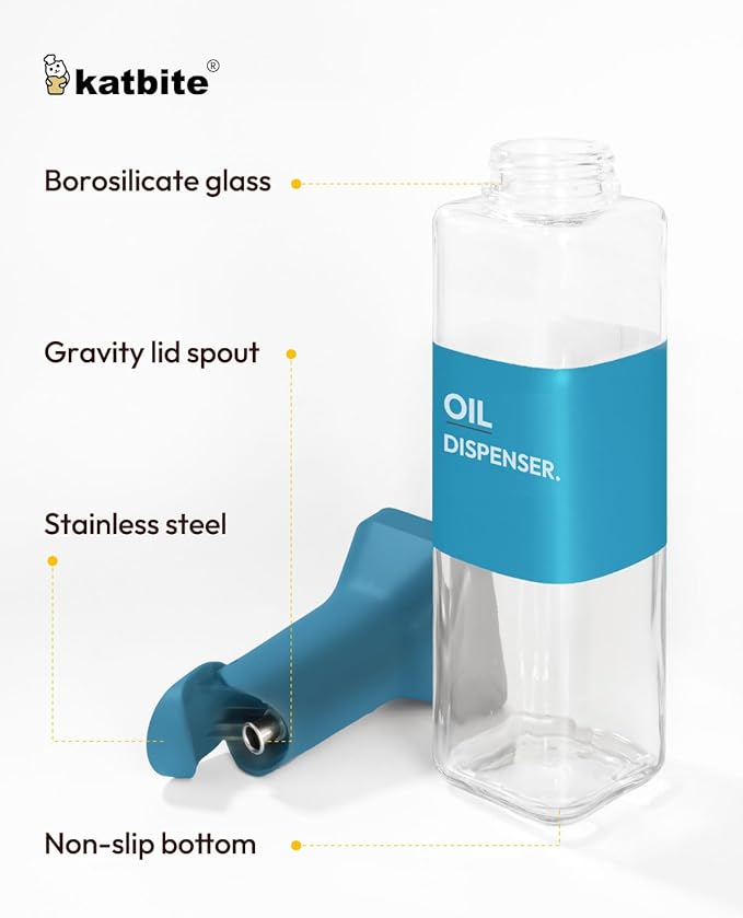 katbite 16oz Glass Olive Oil Dispenser Bottle for Kitchen Cooking - Leakproof Kitchen Essential with Precise Pouring Spout for Salad, Air Fryer, BBQ, Non-Stick Pans, Easy Refill and Use, Blue - Image 5