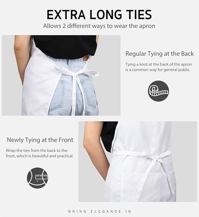 Syntus 12 Pack Bib Apron, Unisex Aprons Adjustable Waterdrop Resistant with 2 Pockets Cooking Kitchen Apron for Chef, BBQ Drawing Apron Bulk, White - Image 6