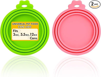 Lydia’s Deal Pet Food Can Covers 2-Pack, Universal Size – One Lid Fits 3 Pet Food Can Sizes (3oz/5.5oz/12oz), Airtight Silicone Lids, BPA-Free & Dishwasher-Safe for Dog & Cat Food Cans (Pink+Green)
