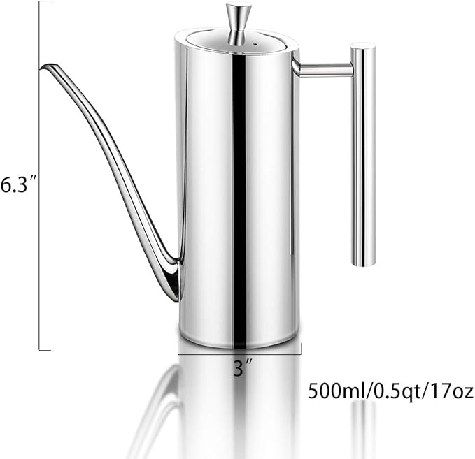 Sumerflos Olive Oil Dispenser Bottle Stainless Steel, 500ml/17oz Drip-Free Pouring Oil Pot Storage Container for Salad and Kitchen Cooking