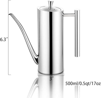 Sumerflos Olive Oil Dispenser Bottle Stainless Steel, 500ml/17oz Drip-Free Pouring Oil Pot Storage Container for Salad and Kitchen Cooking
