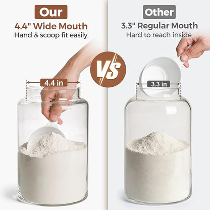 ComSaf 2Pcs (4.2Qt) Wide-Mouth Flour Sugar Storage Containers - Include Scoops & Labels, Easy to Scoop & Airtight, Large Glass Jar for Bakers to Store Bulk Flour, Rice, and Dry Goods in Kitchen Pantry - Image 6