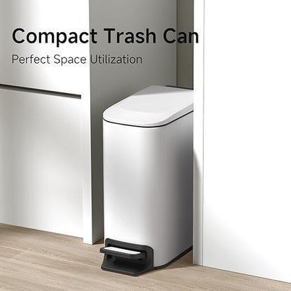 TIPGO Slim Bathroom Trash Can with Lid Soft Close, Step Pedal, 6 Liter / 1.6 Gallon Stainless Steel Trash Bin, Small Garbage Cans for Bedroom, Office, Kitchen (White) - Image 2
