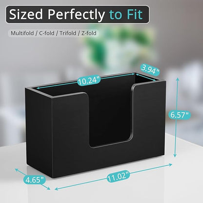 2-Pack Paper Towel Dispenser Countertop, Wooden Bathroom Paper Towel Holder, Black Napkin Holder for Kitchen, Countertop Multifold C-Fold, Z-Fold, Trifold Paper Hand Towel Dispenser for Toilet - Image 2