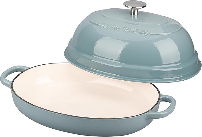 EDGING CASTING Enameled Oval Cast Iron Dutch Oven Pot with Lid, Bread Dutch Oven for Sourdough Bread Baking, Dutch Oven Bread, Bread Oven, 6QT, Seasalt - Image 4