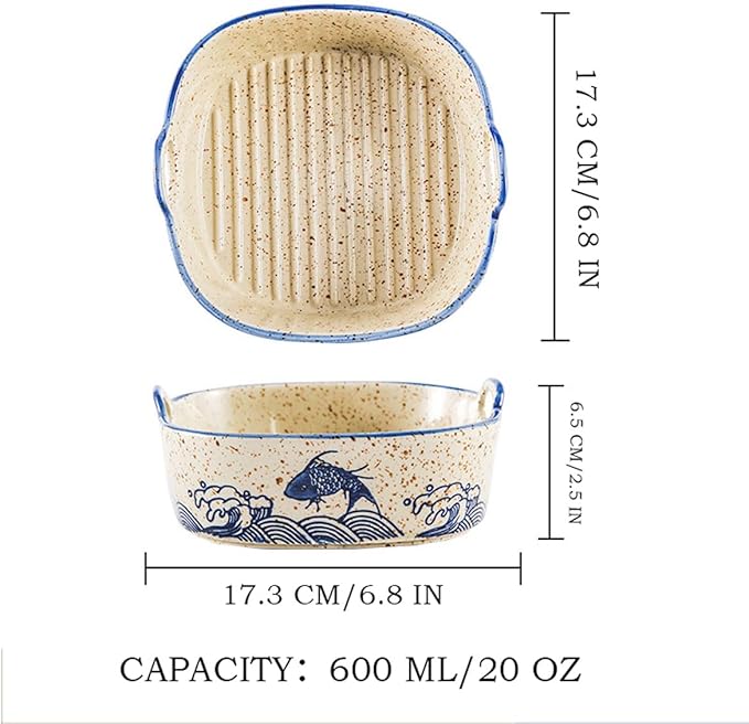 Vintage Small Casserole Dish 6.7-inch Ceramic Square Baking Pan Lasagna Pan Bakeware With Handles for Oven Microwave Air Fryer (Square A)