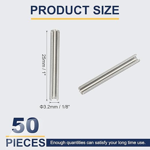 PATIKIL Slotted Spring Pin, 50 Pcs 1/8" x 1" (3.2mm x 25mm) 304 Stainless Steel Split Roll Pins Spring Dowel for Home Improvement Automotive Machine Repair, Silver